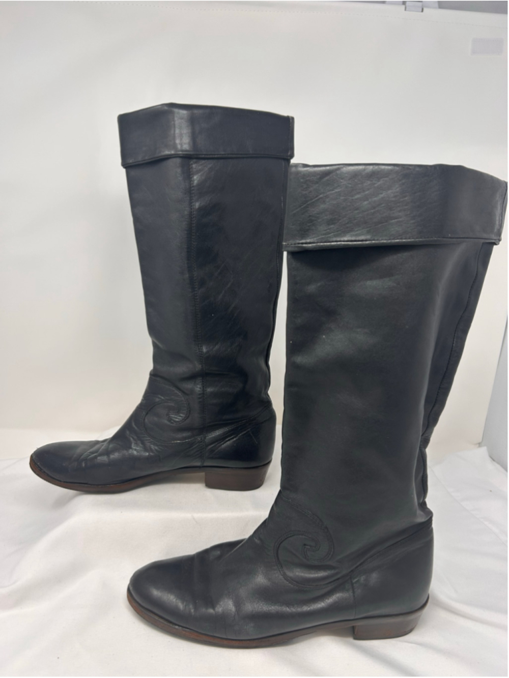 Nine West Black Leather Knee High Fold Over Cuff Boots Size 8